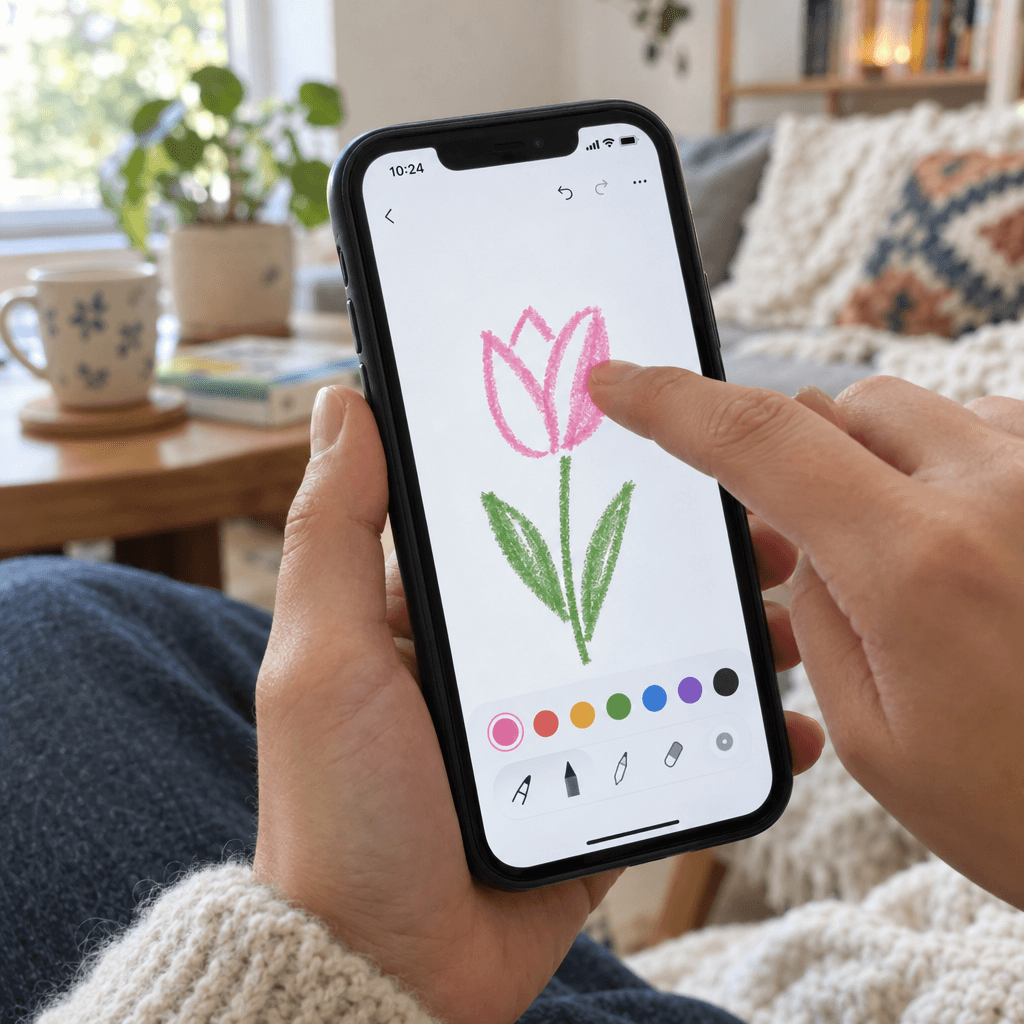 Six contributors each drawing a flower