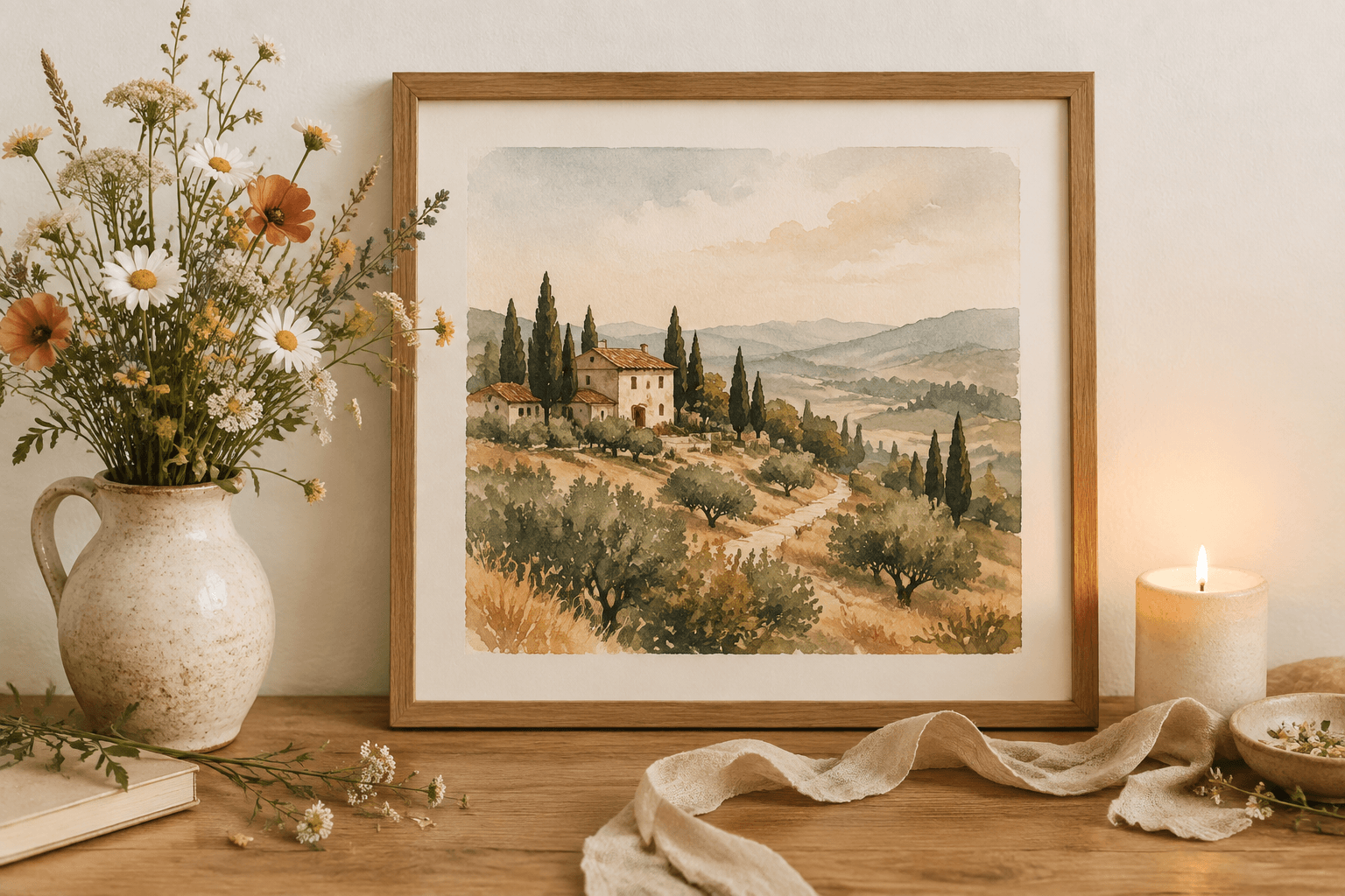 A person unwrapping a beautifully packaged artwork print surrounded by birthday flowers