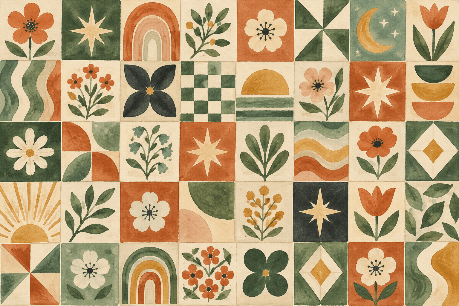 A collage of colorful hand-drawn squares assembled into a single beautiful artwork